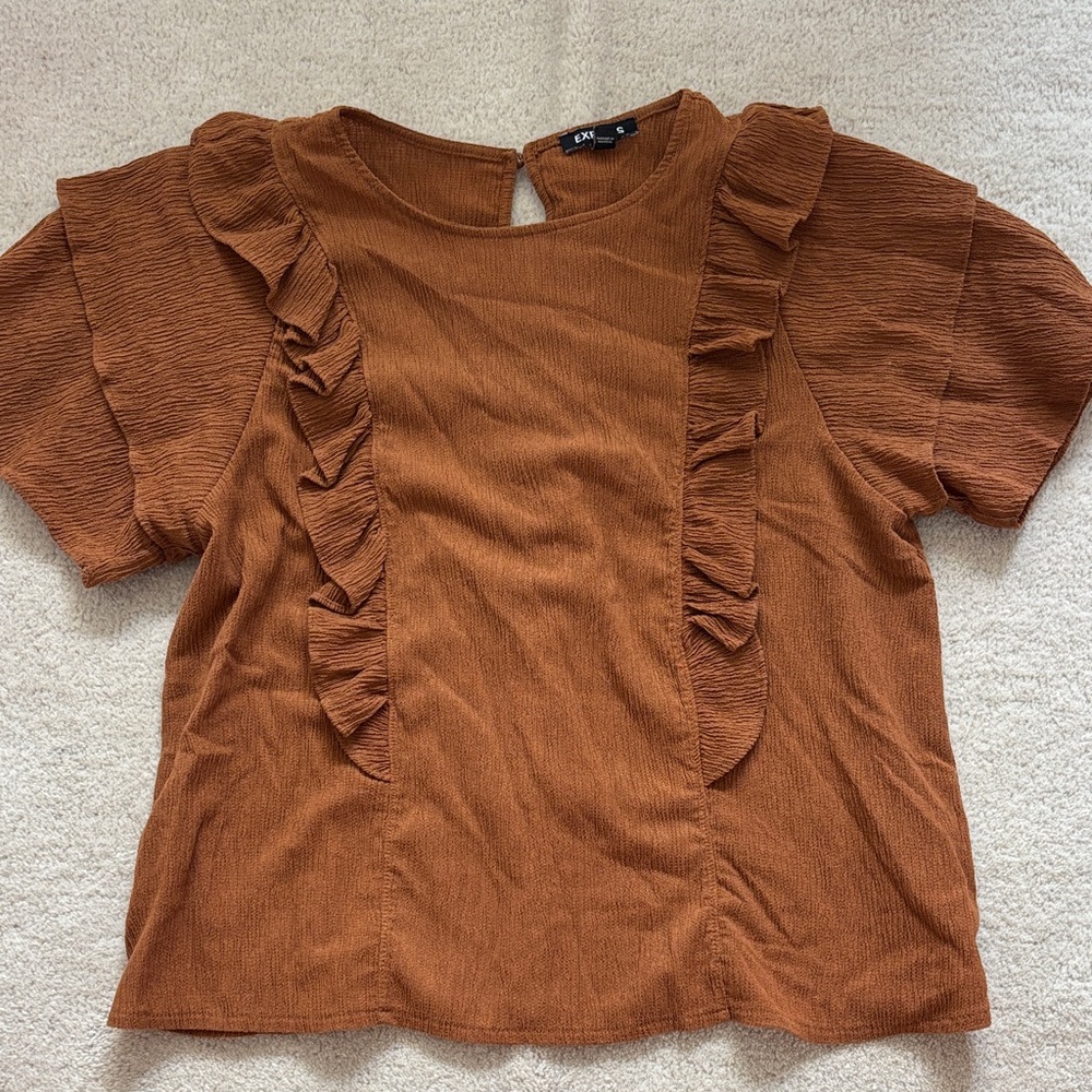 Express Brown Ruffled Blouse
